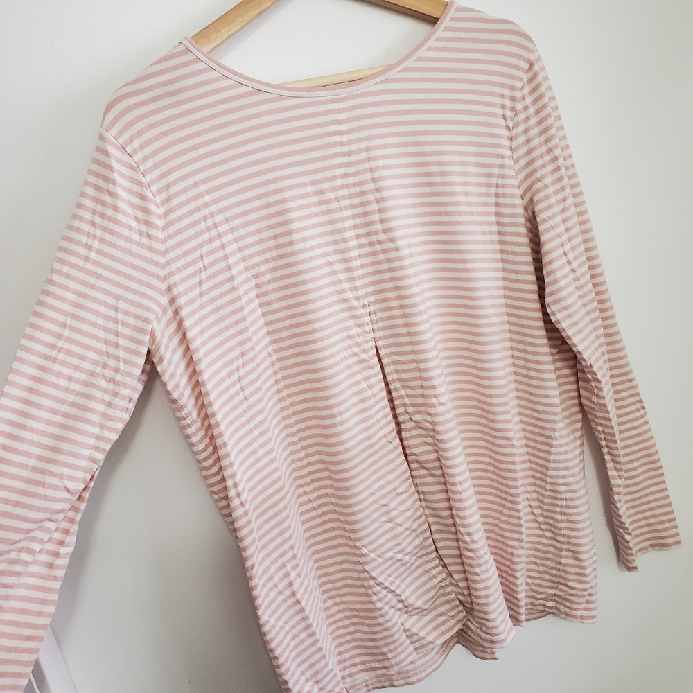 Bae The Label Medium Maternity Longsleeve Top Pink Stripe Flowy Back Slit Cotton
